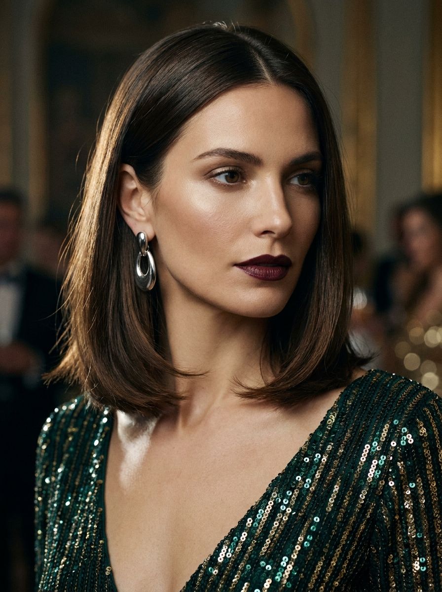 Sleek Lob mit Mittelscheitel - Silvester Frisuren mittellang